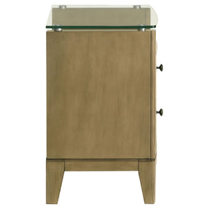 English Elm Menlo Pine Finish Two-Drawer Nightstand with Glass Top and Antique Nickel Hardware B062P517021