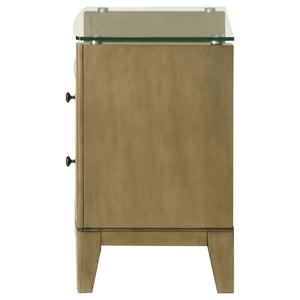 English Elm Menlo Pine Finish Two-Drawer Nightstand with Glass Top and Antique Nickel Hardware B062P517021