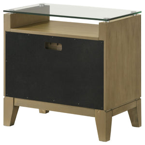 English Elm Menlo Pine Finish Two-Drawer Nightstand with Glass Top and Antique Nickel Hardware B062P517021