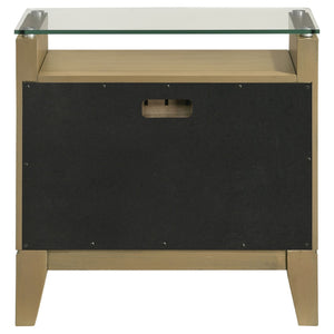 English Elm Menlo Pine Finish Two-Drawer Nightstand with Glass Top and Antique Nickel Hardware B062P517021