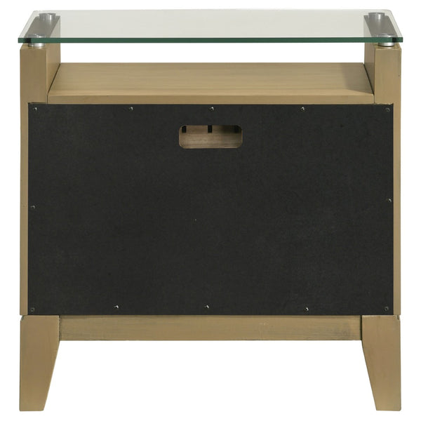 English Elm Menlo Pine Finish Two-Drawer Nightstand with Glass Top and Antique Nickel Hardware B062P517021