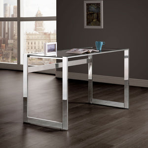 English Elm Colfax Tempered Glass Writing Desk with Chrome Frame for Modern Home Office Use B062P517027