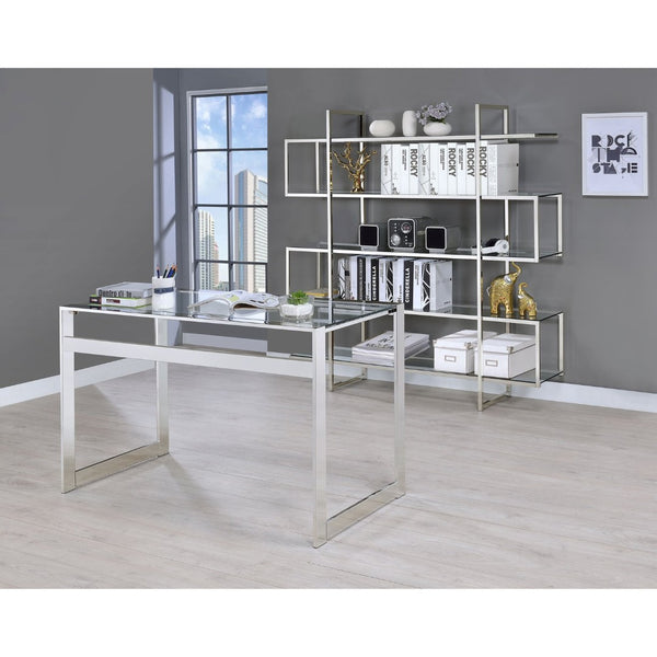 English Elm Colfax Tempered Glass Writing Desk with Chrome Frame for Modern Home Office Use B062P517027
