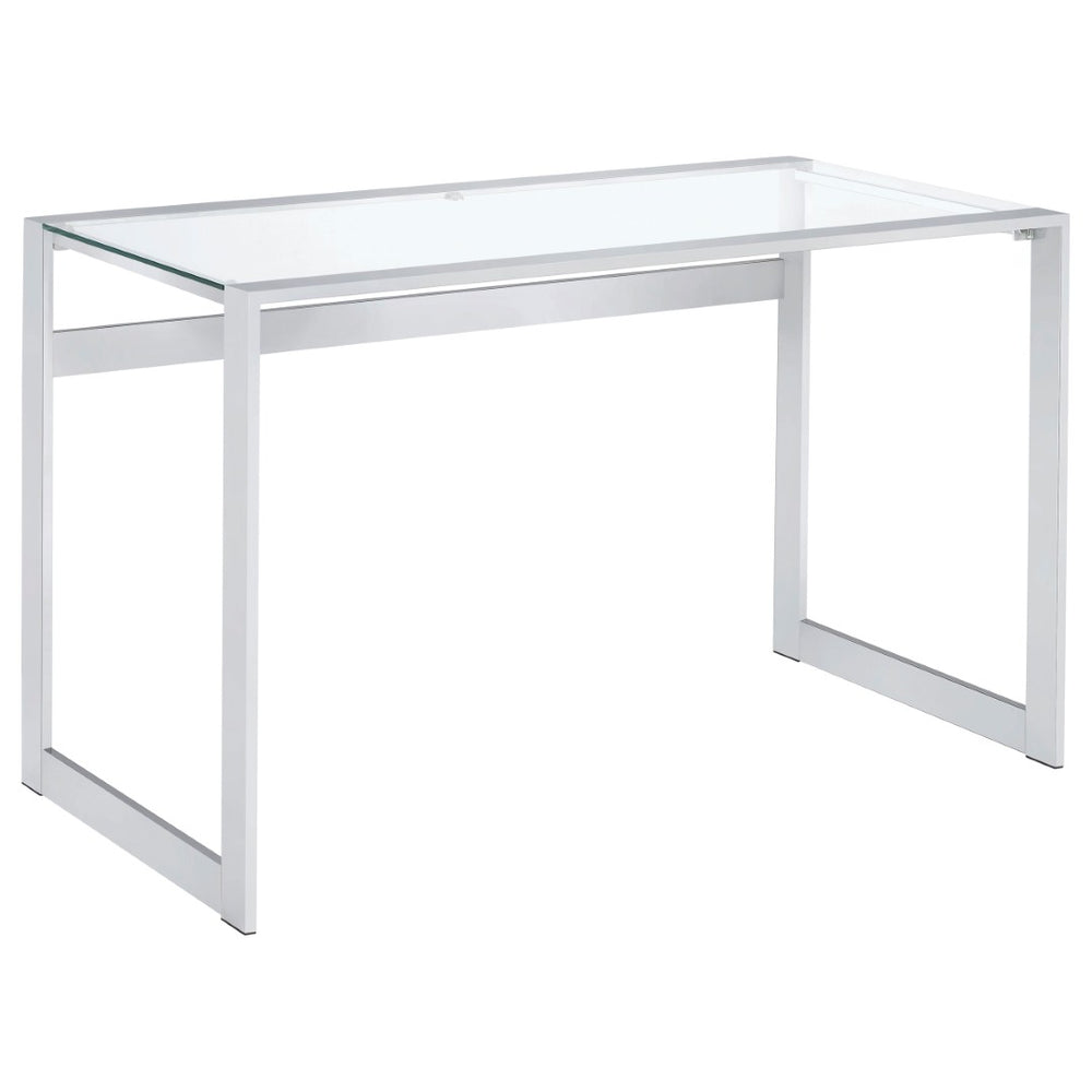 English Elm Colfax Tempered Glass Writing Desk with Chrome Frame for Modern Home Office Use B062P517027