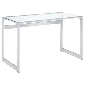 English Elm Colfax Tempered Glass Writing Desk with Chrome Frame for Modern Home Office Use B062P517027