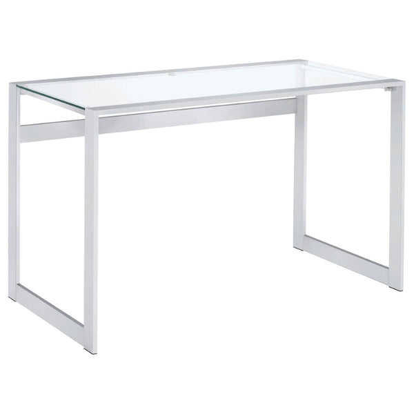English Elm Colfax Tempered Glass Writing Desk with Chrome Frame for Modern Home Office Use B062P517027