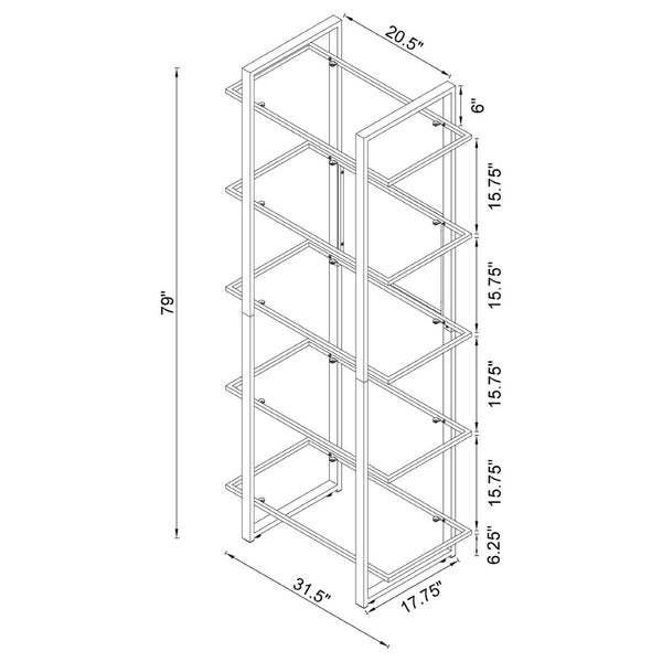 English Elm Colfax Five Shelf Tempered Glass Bookcase with Polished Chrome Frame for Modern Spaces B062P517028