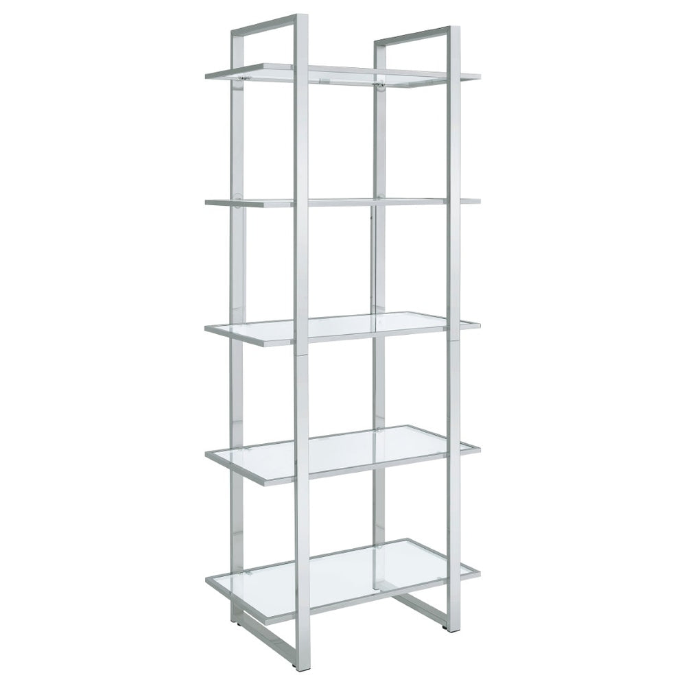 English Elm Colfax Five Shelf Tempered Glass Bookcase with Polished Chrome Frame for Modern Spaces B062P517028