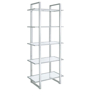 English Elm Colfax Five Shelf Tempered Glass Bookcase with Polished Chrome Frame for Modern Spaces B062P517028