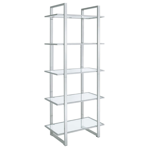 English Elm Colfax Five Shelf Tempered Glass Bookcase with Polished Chrome Frame for Modern Spaces B062P517028