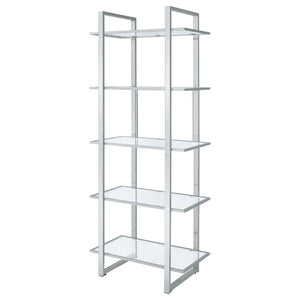 English Elm Colfax Five Shelf Tempered Glass Bookcase with Polished Chrome Frame for Modern Spaces B062P517028