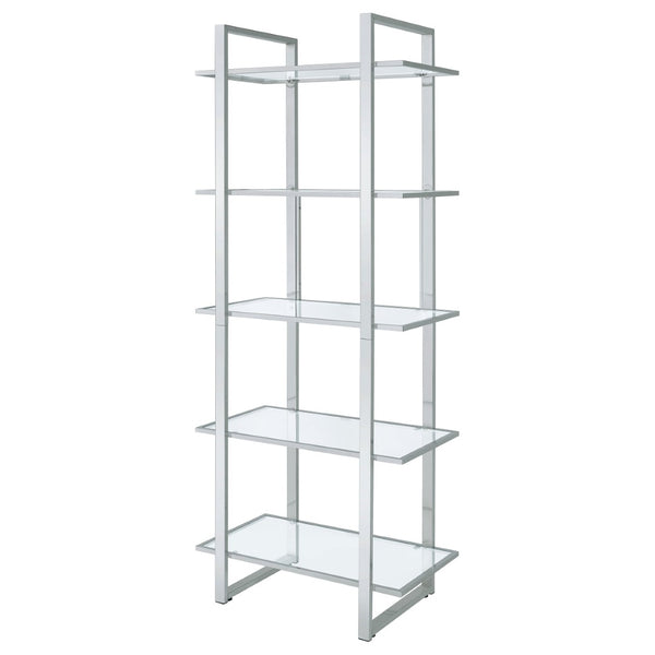 English Elm Colfax Five Shelf Tempered Glass Bookcase with Polished Chrome Frame for Modern Spaces B062P517028