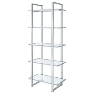 English Elm Colfax Five Shelf Tempered Glass Bookcase with Polished Chrome Frame for Modern Spaces B062P517028
