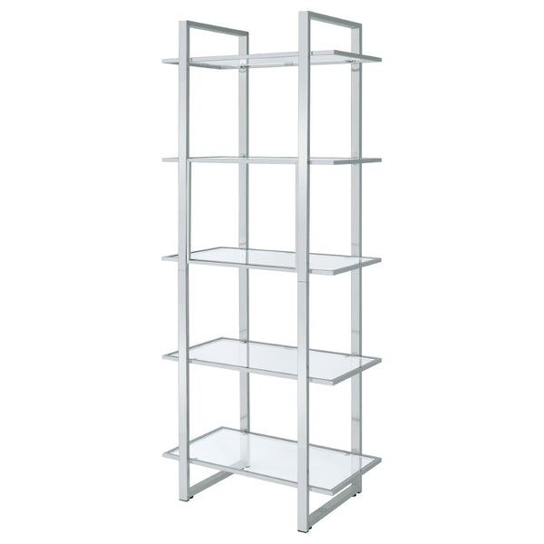 English Elm Colfax Five Shelf Tempered Glass Bookcase with Polished Chrome Frame for Modern Spaces B062P517028
