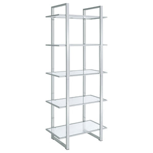 English Elm Colfax Five Shelf Tempered Glass Bookcase with Polished Chrome Frame for Modern Spaces B062P517028