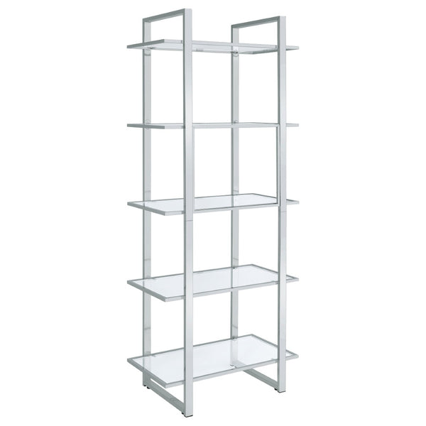 English Elm Colfax Five Shelf Tempered Glass Bookcase with Polished Chrome Frame for Modern Spaces B062P517028
