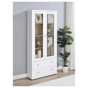 English Elm Idaho White Glass Door Display Cabinet with Drawers for Slim Vertical Storage B062P517038