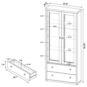 English Elm Idaho White Glass Door Display Cabinet with Drawers for Slim Vertical Storage B062P517038