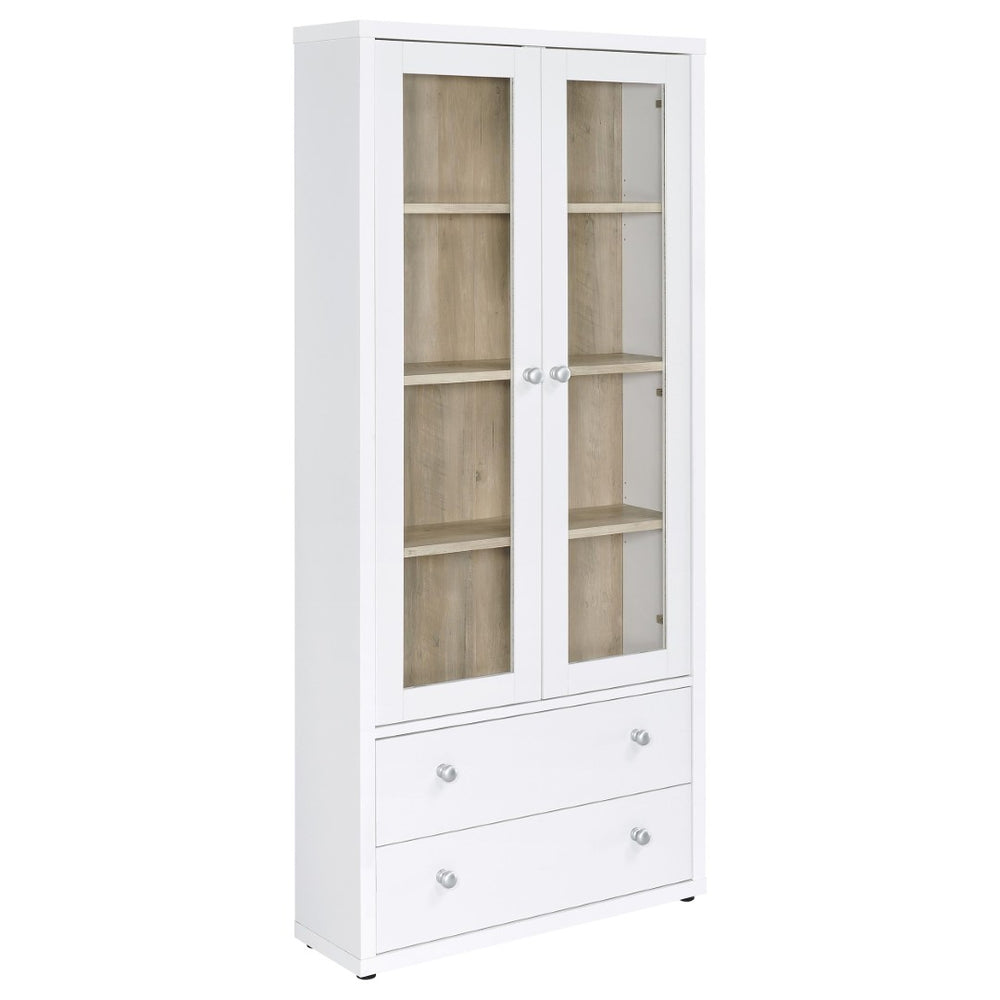 English Elm Idaho White Glass Door Display Cabinet with Drawers for Slim Vertical Storage B062P517038