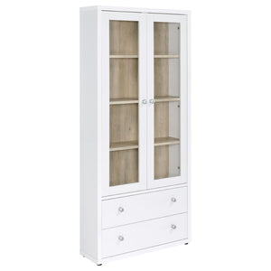 English Elm Idaho White Glass Door Display Cabinet with Drawers for Slim Vertical Storage B062P517038