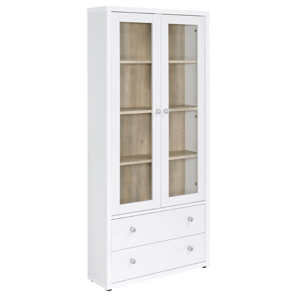 English Elm Idaho White Glass Door Display Cabinet with Drawers for Slim Vertical Storage B062P517038
