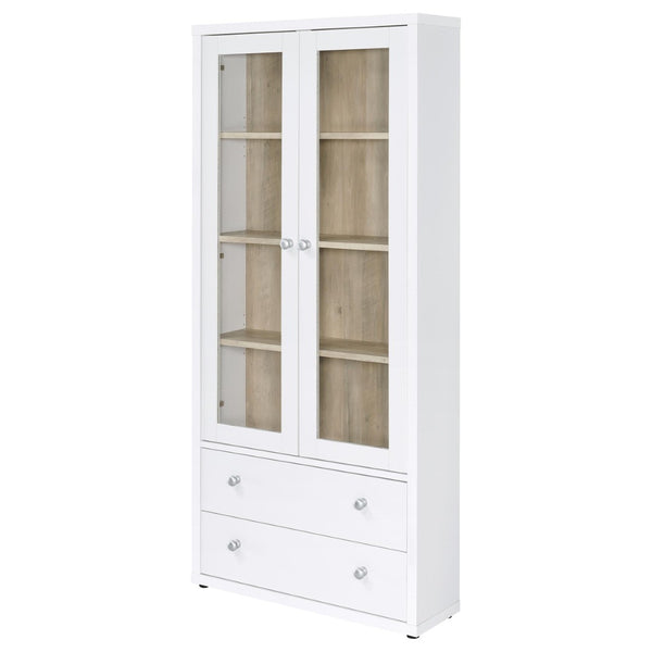 English Elm Idaho White Glass Door Display Cabinet with Drawers for Slim Vertical Storage B062P517038