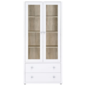 English Elm Idaho White Glass Door Display Cabinet with Drawers for Slim Vertical Storage B062P517038
