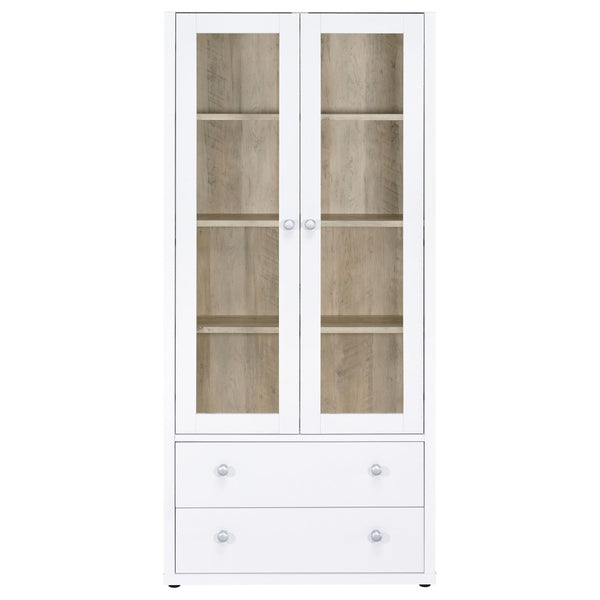 English Elm Idaho White Glass Door Display Cabinet with Drawers for Slim Vertical Storage B062P517038