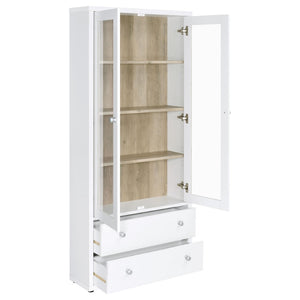 English Elm Idaho White Glass Door Display Cabinet with Drawers for Slim Vertical Storage B062P517038