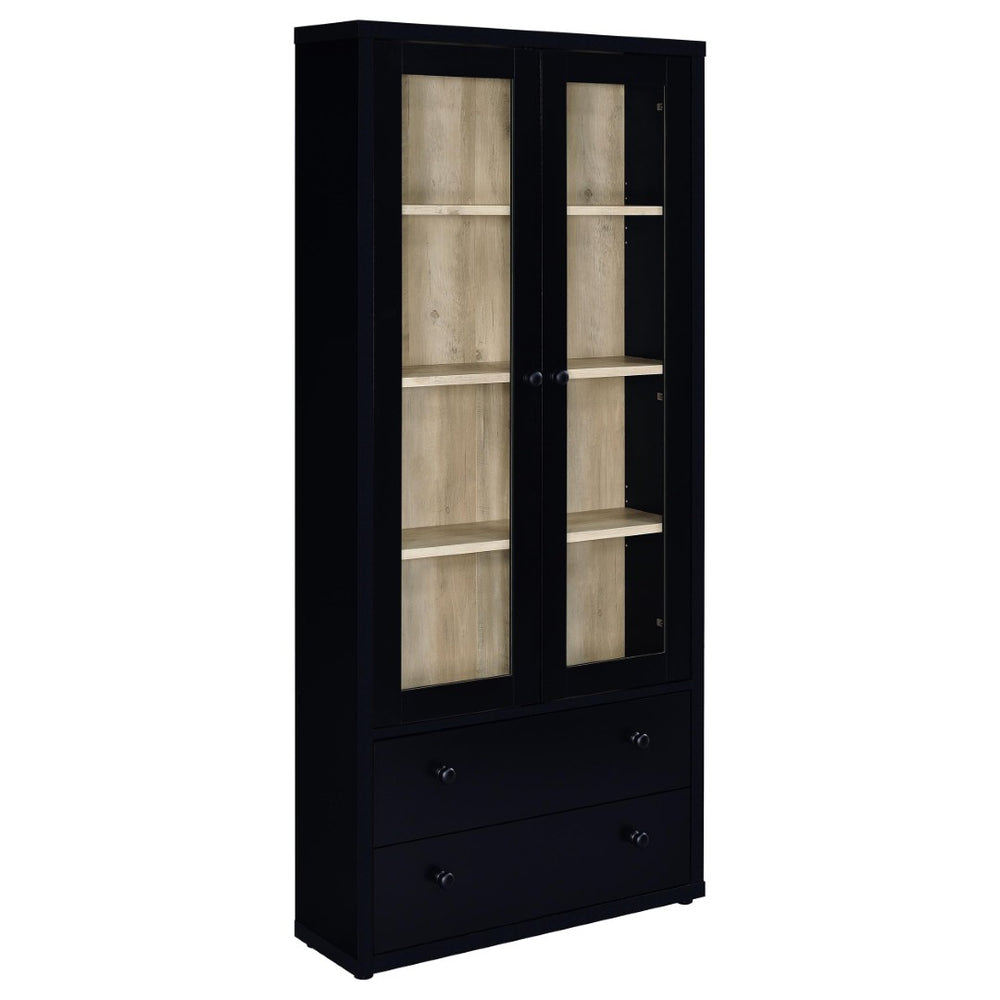 English Elm Idaho Tall Black Glass Door Display Cabinet with Drawers for Dining Room or Entryway B062P517039