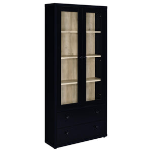 English Elm Idaho Tall Black Glass Door Display Cabinet with Drawers for Dining Room or Entryway B062P517039