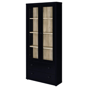 English Elm Idaho Tall Black Glass Door Display Cabinet with Drawers for Dining Room or Entryway B062P517039