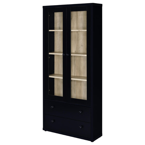 English Elm Idaho Tall Black Glass Door Display Cabinet with Drawers for Dining Room or Entryway B062P517039