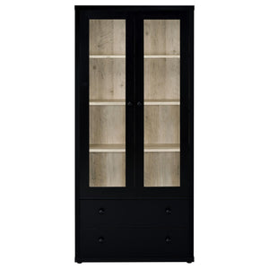 English Elm Idaho Tall Black Glass Door Display Cabinet with Drawers for Dining Room or Entryway B062P517039