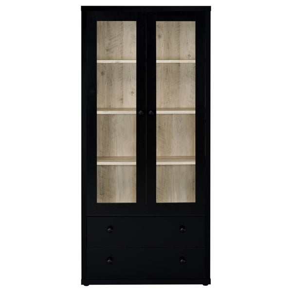 English Elm Idaho Tall Black Glass Door Display Cabinet with Drawers for Dining Room or Entryway B062P517039