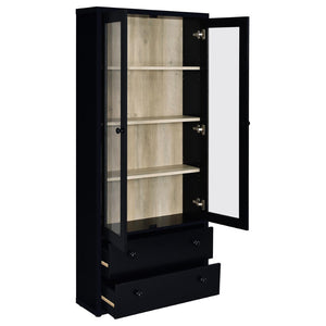 English Elm Idaho Tall Black Glass Door Display Cabinet with Drawers for Dining Room or Entryway B062P517039