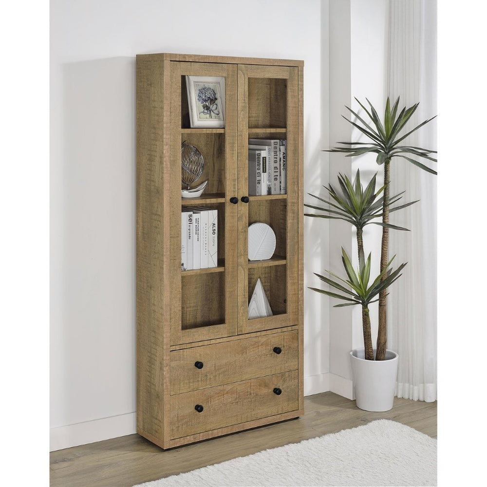 English Elm Idaho Mango Finish Glass Door Display Cabinet Four Shelves Entryway Dining Den B062P517040