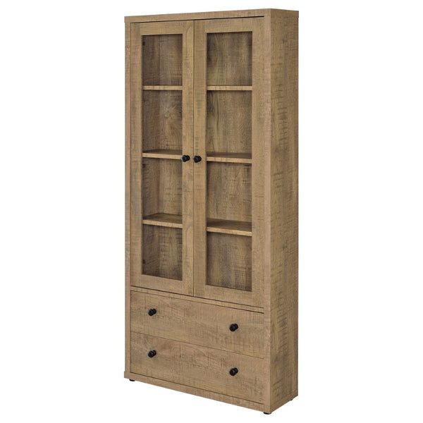 English Elm Idaho Mango Finish Glass Door Display Cabinet Four Shelves Entryway Dining Den B062P517040