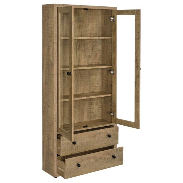 English Elm Idaho Mango Finish Glass Door Display Cabinet Four Shelves Entryway Dining Den B062P517040
