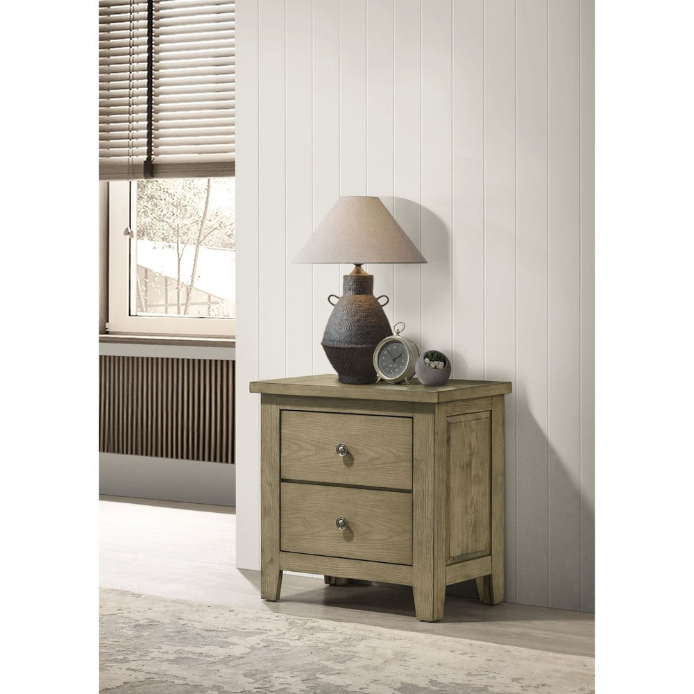 English Elm Pelton Vineyard Oak Two Drawer Nightstand with Antique Nickel Knobs for Bedroom B062P517060