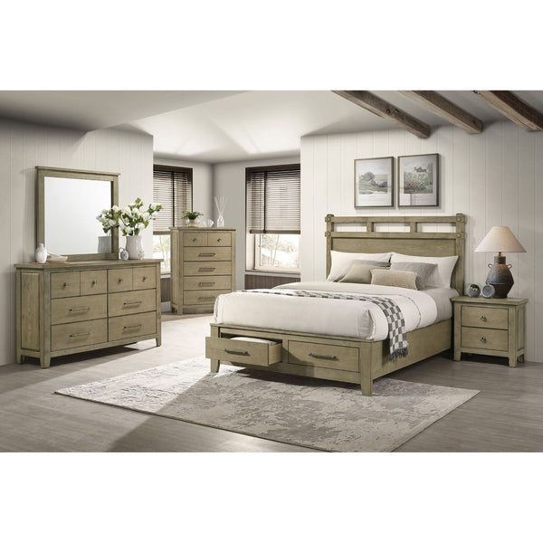 English Elm Pelton Vineyard Oak Two Drawer Nightstand with Antique Nickel Knobs for Bedroom B062P517060