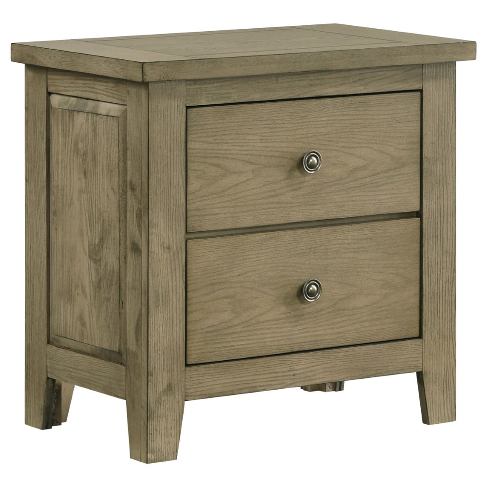 English Elm Pelton Vineyard Oak Two Drawer Nightstand with Antique Nickel Knobs for Bedroom B062P517060