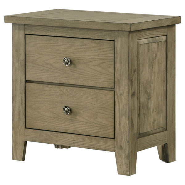 English Elm Pelton Vineyard Oak Two Drawer Nightstand with Antique Nickel Knobs for Bedroom B062P517060