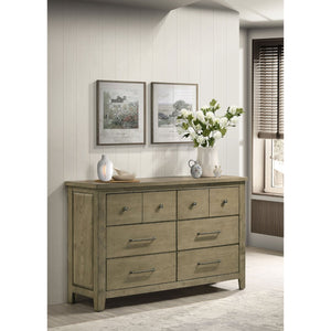 English Elm Pelton Six Drawer Dresser with Oak Grain Veneer and Antique Nickel Hardware for Bedroom B062P517061
