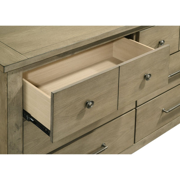 English Elm Pelton Six Drawer Dresser with Oak Grain Veneer and Antique Nickel Hardware for Bedroom B062P517061