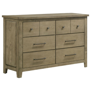 English Elm Pelton Six Drawer Dresser with Oak Grain Veneer and Antique Nickel Hardware for Bedroom B062P517061