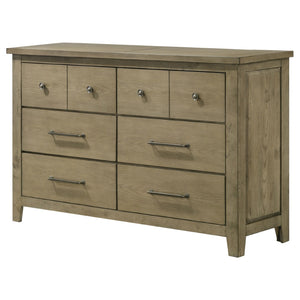 English Elm Pelton Six Drawer Dresser with Oak Grain Veneer and Antique Nickel Hardware for Bedroom B062P517061