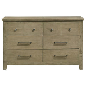 English Elm Pelton Six Drawer Dresser with Oak Grain Veneer and Antique Nickel Hardware for Bedroom B062P517061