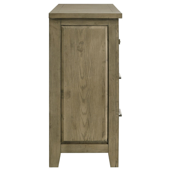 English Elm Pelton Six Drawer Dresser with Oak Grain Veneer and Antique Nickel Hardware for Bedroom B062P517061