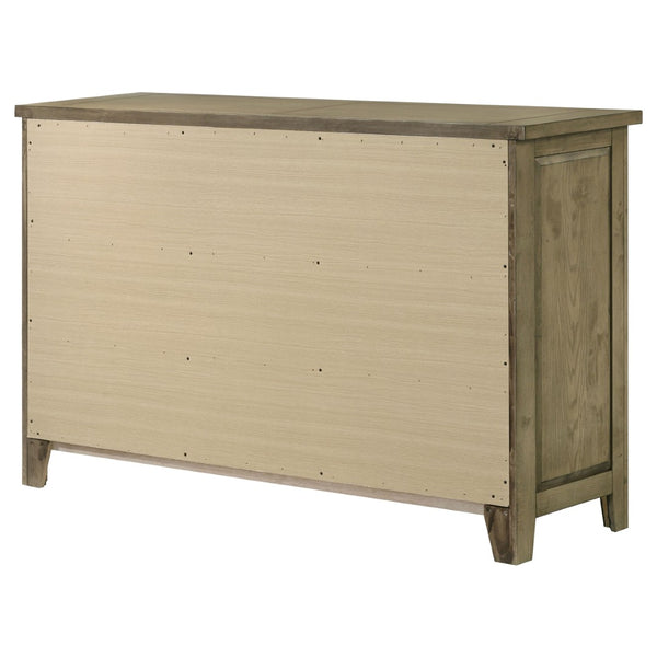 English Elm Pelton Six Drawer Dresser with Oak Grain Veneer and Antique Nickel Hardware for Bedroom B062P517061